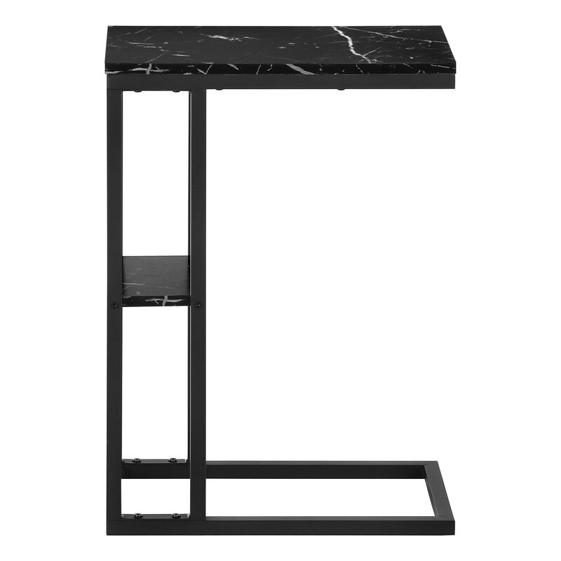 Monarch Specialties I 3674 Accent Table, C-shaped, End, Side, Snack, Living Room, Bedroom, Metal, Laminate, Black Marble Look, Contemporary, Modern