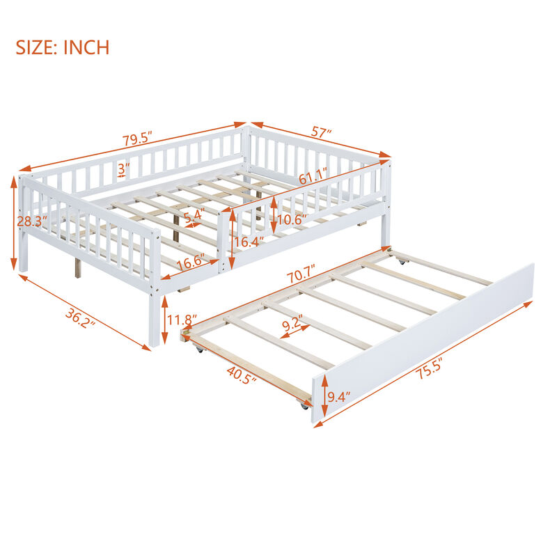 Merax Wood Daybed with Trundle and Fence Guardrails