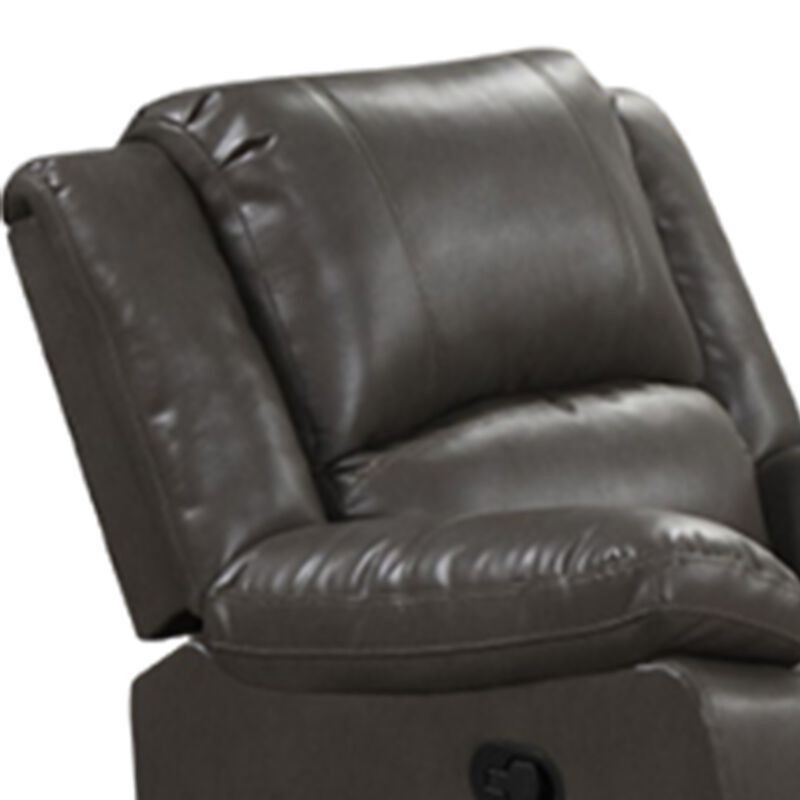 Lizzy Manual Glider Recliner Chair, Pillow Arms, Solid Wood, Gray Leather
