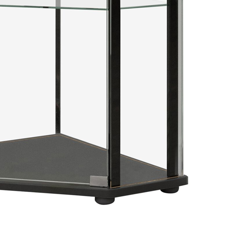 Metal Curio Cabinet with 1 Door and 3 Glass Shelves, Black-Benzara