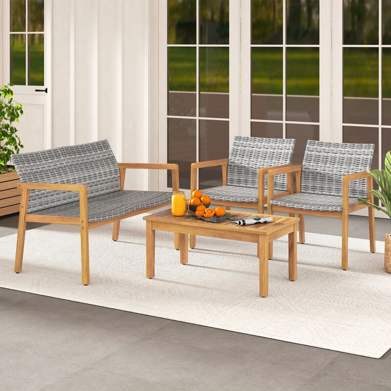 4-Piece Patio Furniture Set with Loveseat, Single Chairs & Coffee Table for Outdoor Living