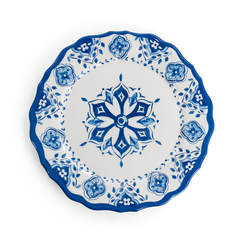 Elama Blue Garden 12 Piece Scalloped Lightweight Melamine Dinnerware Set in Blue