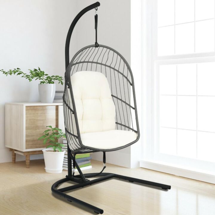Hivvago Hanging Wicker Egg Chair with Stand -Beige