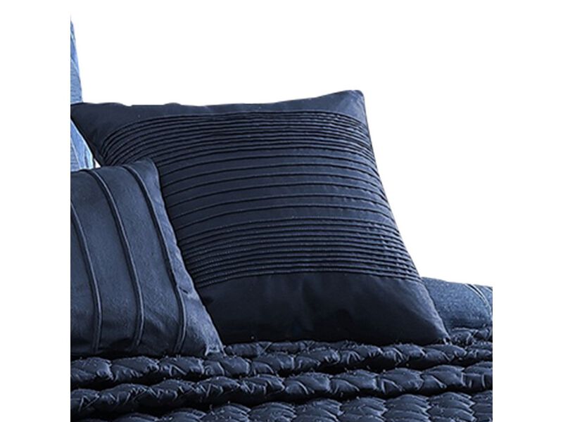 10 Piece King Polyester Comforter Set with Geometric Oblong Print, Dark Blue - Benzara