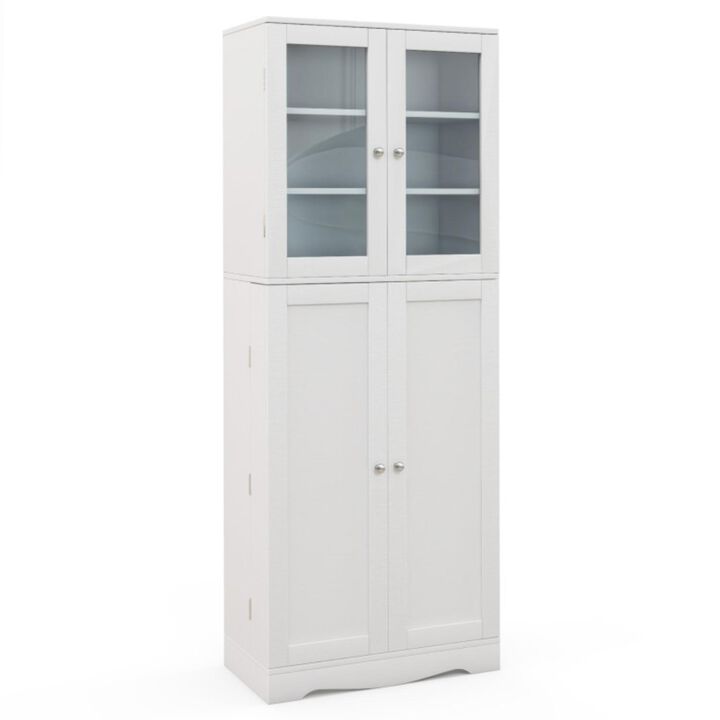Hivvago Tall Kitchen Pantry Cabinet with Dual Tempered Glass Doors and Shelves