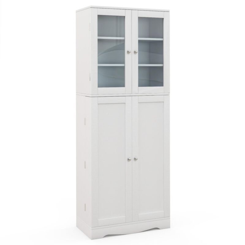 Hivvago Tall Kitchen Pantry Cabinet with Dual Tempered Glass Doors and Shelves