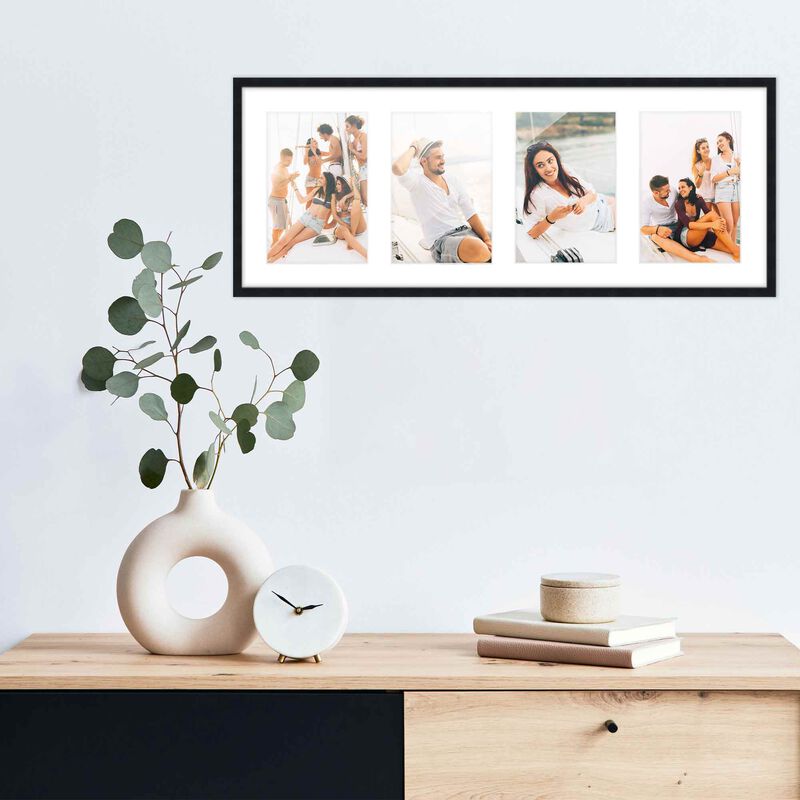 8.5x23 Wood Collage Frame with White Mat For 4 5x7 Pictures