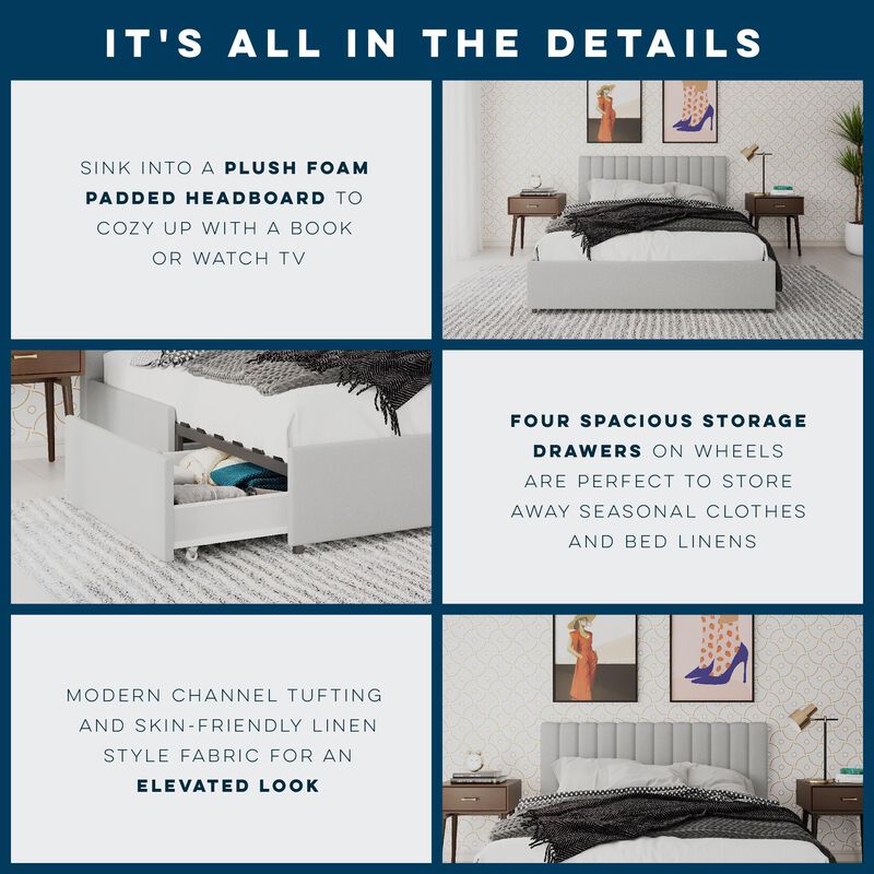 Brittany Upholstered Bed with Storage Drawers