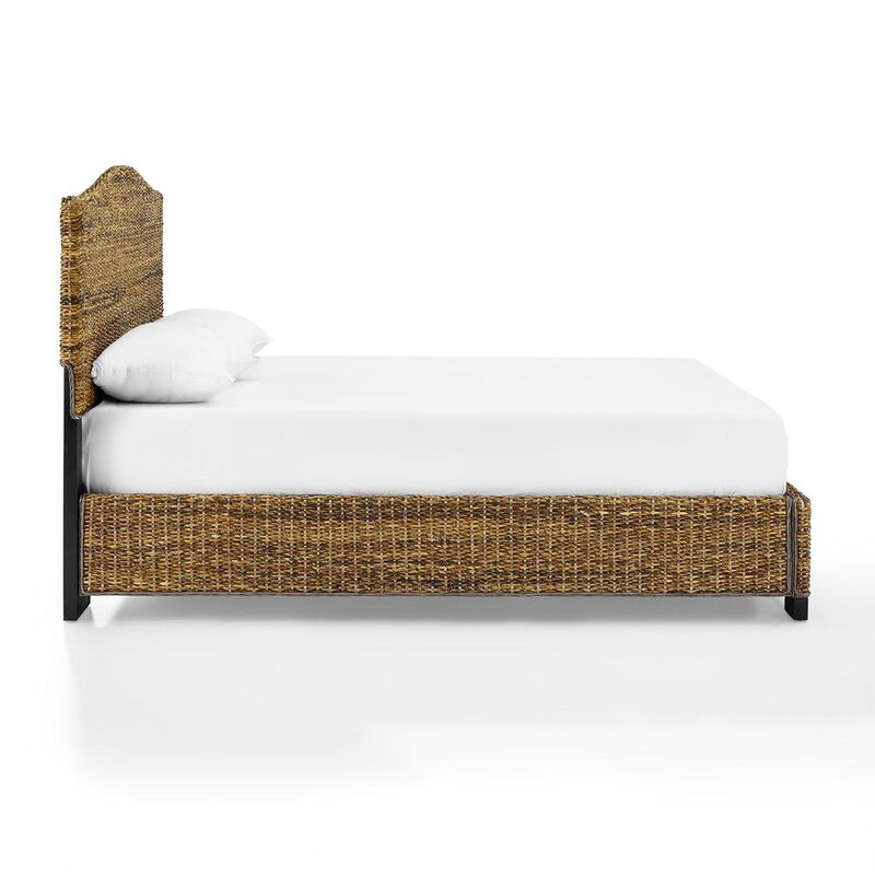 FurniFact Charming Queen Bed Frame with Arched Headboard and Natural Brown Finish