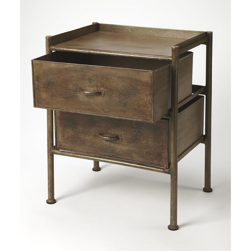 Industrial Bronze 2-Drawer Side Table, Belen Kox