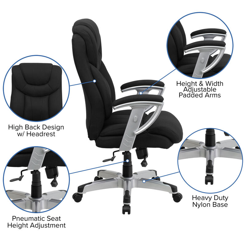 HERCULES Series Big & Tall 400 lb. Rated Black Fabric Executive Ergonomic Office Chair with Silver Adjustable Arms