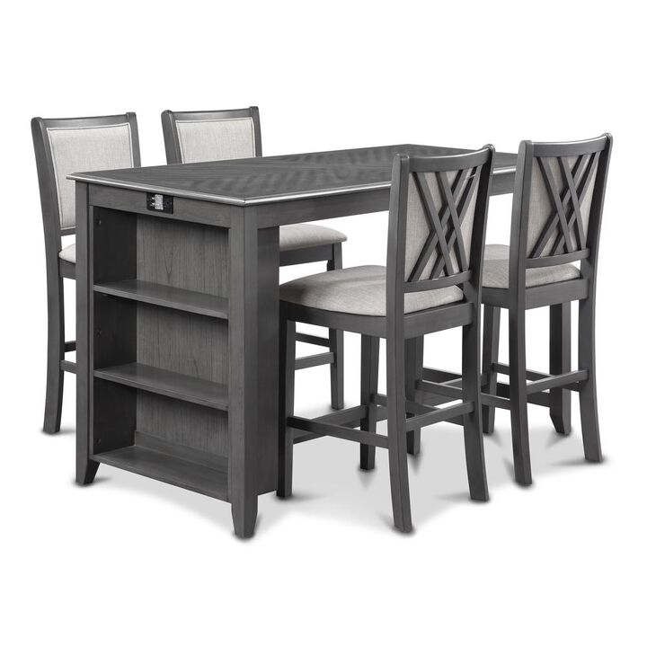 New Classic Furniture Amy 5-pc Wood Rectangle Counter Set with 4 Chairs in Gray