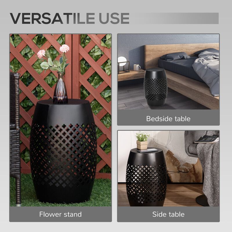 Black Patio Table: 12.5" Round Steel Outdoor Side Table
