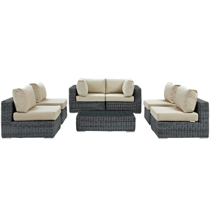 Summon 7 Piece Outdoor Patio Sunbrella Sectional Set - Canvas Antique Beige