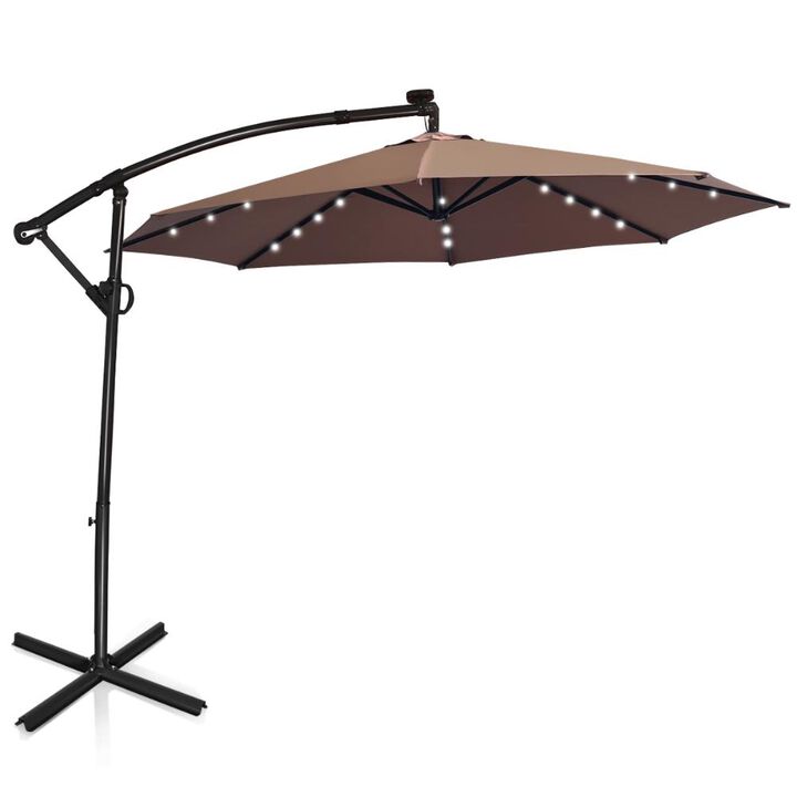 10 ft 360° Rotation Solar Powered LED Patio Offset Umbrella without Weight Base