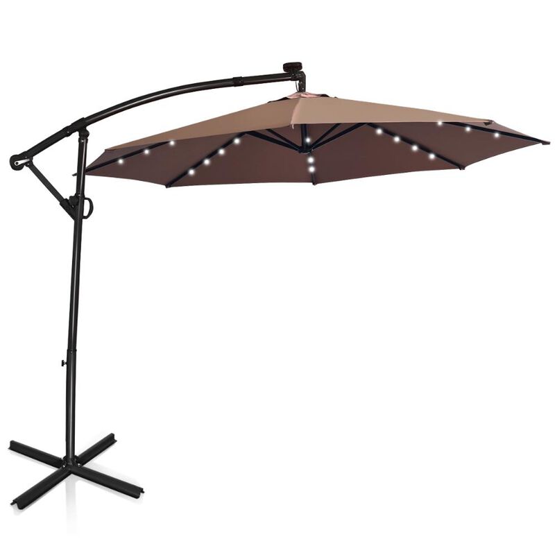 10 ft 360° Rotation Solar Powered LED Patio Offset Umbrella without Weight Base
