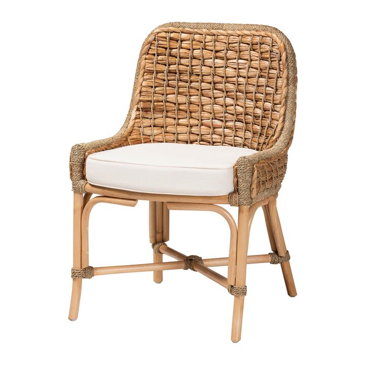 Baxton Studio Kyle Modern Bohemian Natural Woven Rattan Dining Side Chair With Cushion