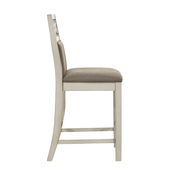 Marie 26 Inch Counter Height Chair, Khaki Fabric Seat, Back, Beige, Set of 2 - Benzara