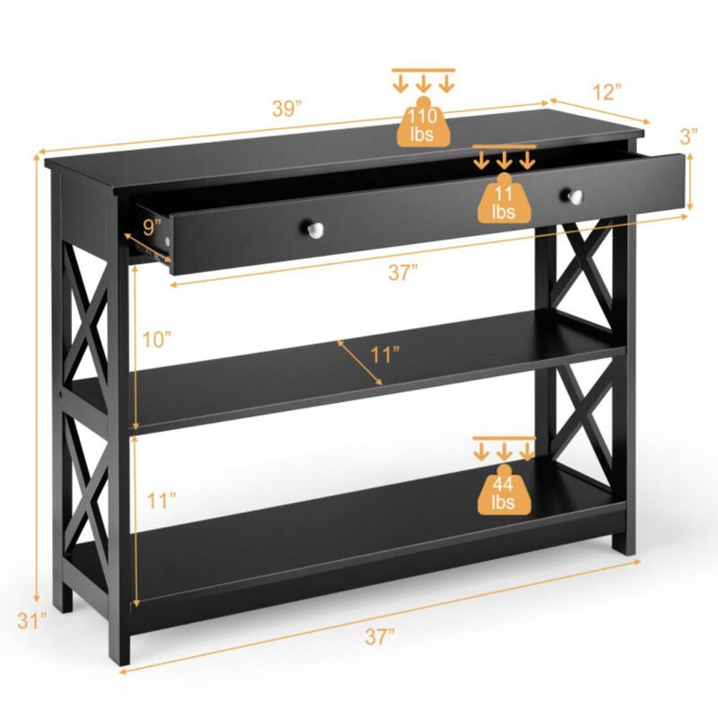 Hivvago Console Table 3-Tier with Drawer and Storage Shelves
