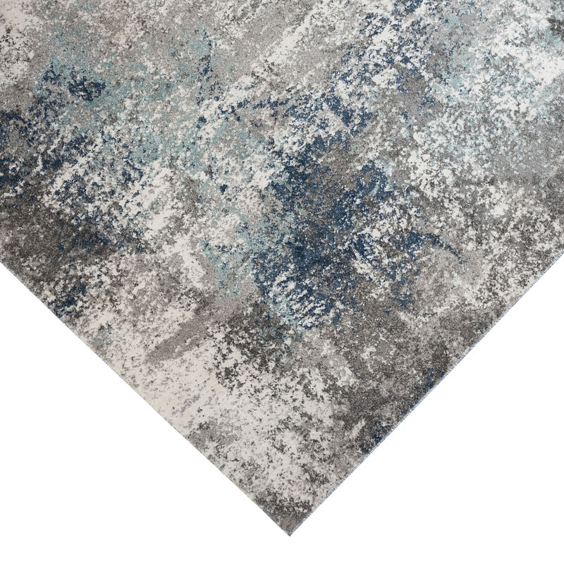 Yasmin Deva Blue/Gray Abstract Polyester Area Rug 9' x 13'