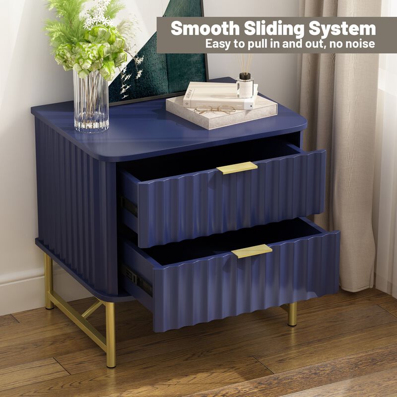 2-Drawer Nightstand with Metal Base