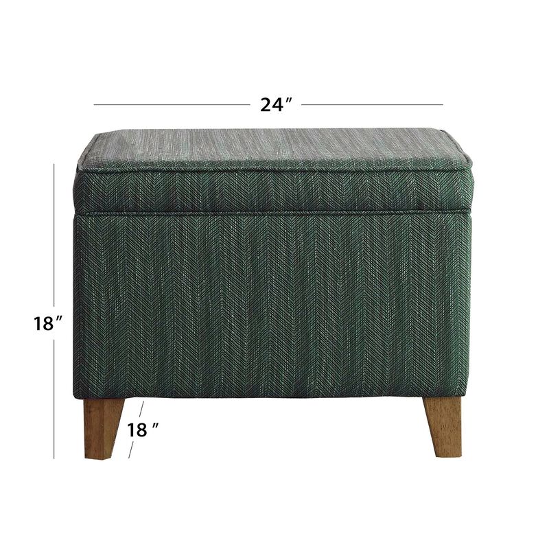 Rectangular Fabric Upholstered Wooden Ottoman with Lift Top Storage, Green - Benzara