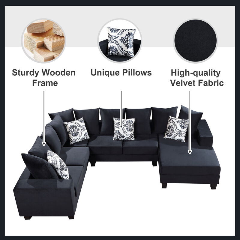 MONDAWE Modern U Shape Sectional Sofa, Velvet Corner Couch with Lots of Pillows Included,Elegant and functional indoor furniture for Living Room, Apartment