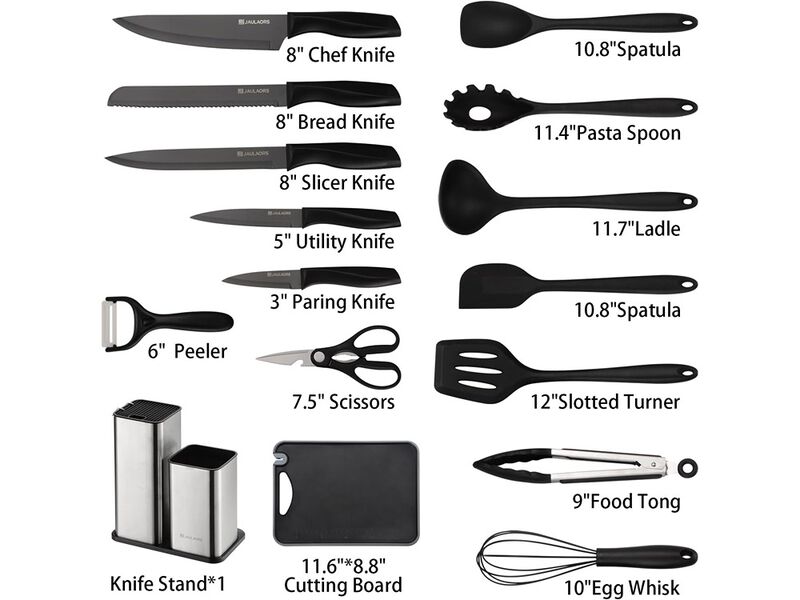 Jaulaors Kitchen Utensils Set for Cooking-7 Cooking Utensils Set, 7 Kitchen Knife Set Black