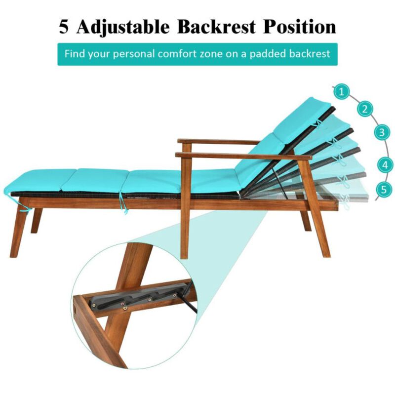 Hivvago 3 Pieces Portable Patio Cushioned Rattan Lounge Chair Set with Folding Table