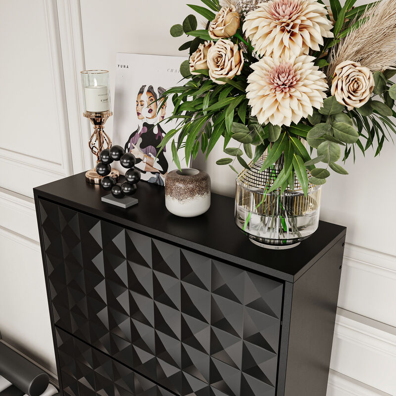 FUFU&GAGA Black Flip-Drawer Shoe Cabinet with Double Plastic Racks and Anti-Tip Kit (26.7" W x 9.3" D x 51.7" H), Black