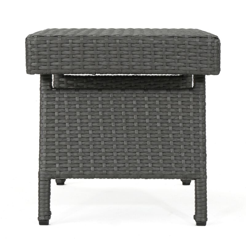 Mach Snack Table, Dark Gray Outdoor Safe Wicker and Iron Frame, 24 Inch