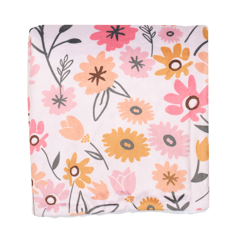 Lambs & Ivy Little Garden Soft Luxurious Pink Floral Warm Fleece Baby Blanket