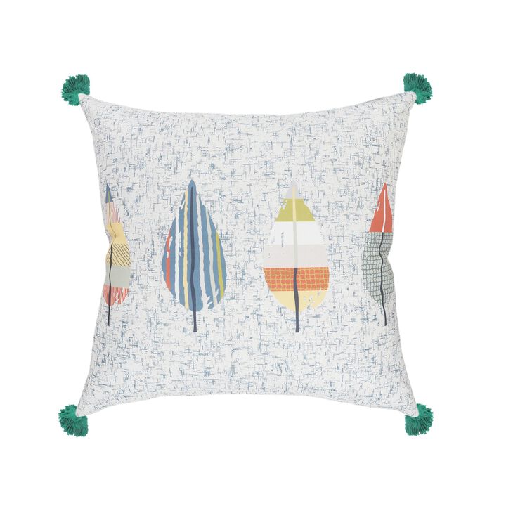 20" Teal Blue and White Summer Leaves Square Throw Pillow