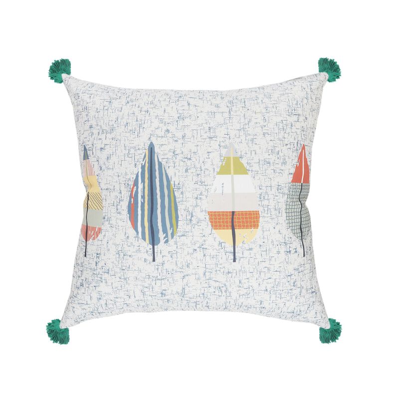 20" Teal Blue and White Summer Leaves Square Throw Pillow