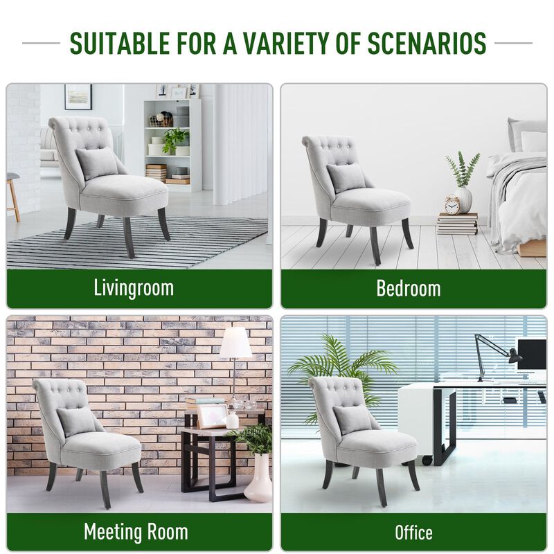 Gray Cozy Corner: Small Tufted Button Accent Chair with Wood Legs