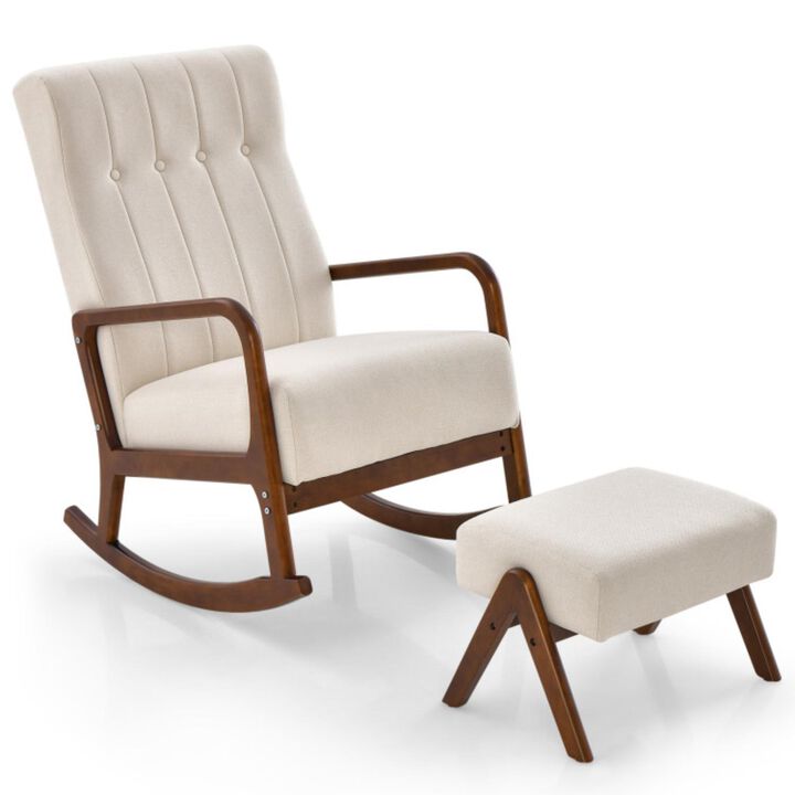 Hivvago Rocking Chair with Ottoman and Solid Rubber Wood Frame and Padded Cushion
