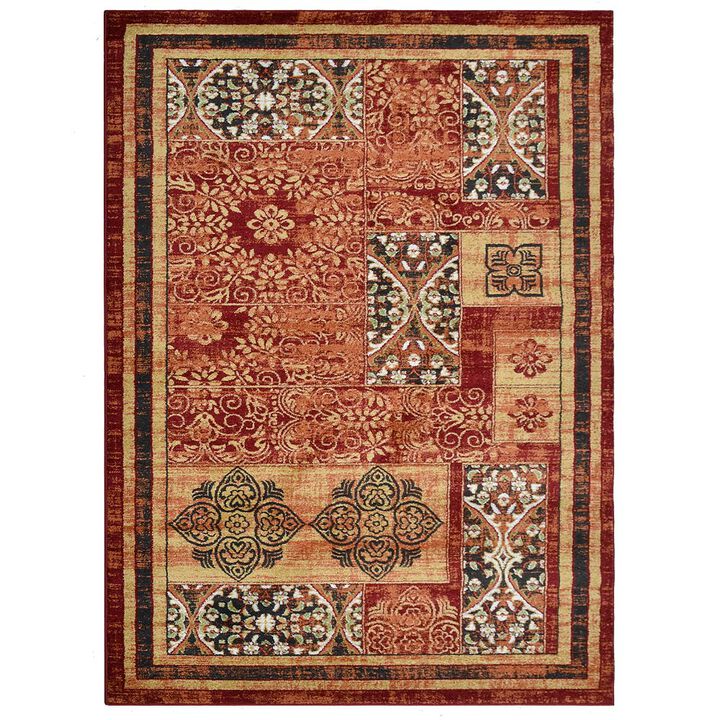 RUGSOTIC CARPETS MACHINE MADE HEATSET POLYPROPYLENE AREA RUGS  - 10'x13', Rectangle Shape, Red Color, Classic Oriental Traditional  Design, Midium Pile Machine Made Area Rugs (M00042)