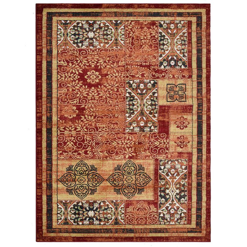 RUGSOTIC CARPETS MACHINE MADE HEATSET POLYPROPYLENE AREA RUGS  - 10'x13', Rectangle Shape, Red Color, Classic Oriental Traditional  Design, Midium Pile Machine Made Area Rugs (M00042)