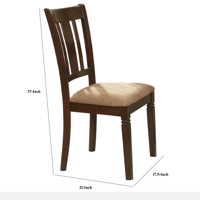 Fabric Upholstered Slated Back Side Chair, Espresso & Light Brown (Set of 2)-Benzara