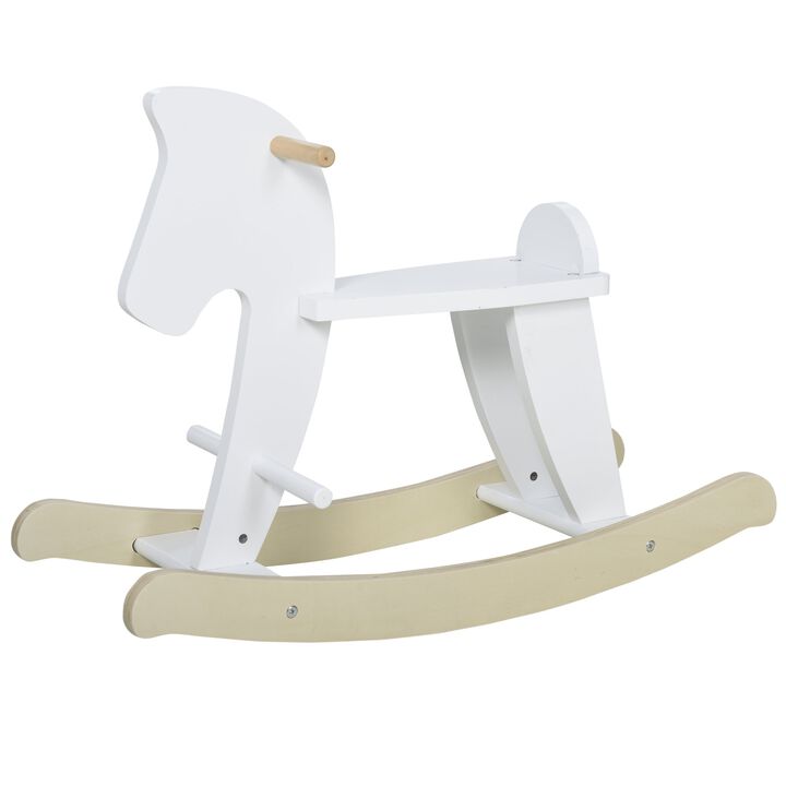 White Classic Toy: Traditional Wooden Rocking Horse for 3-6 Years
