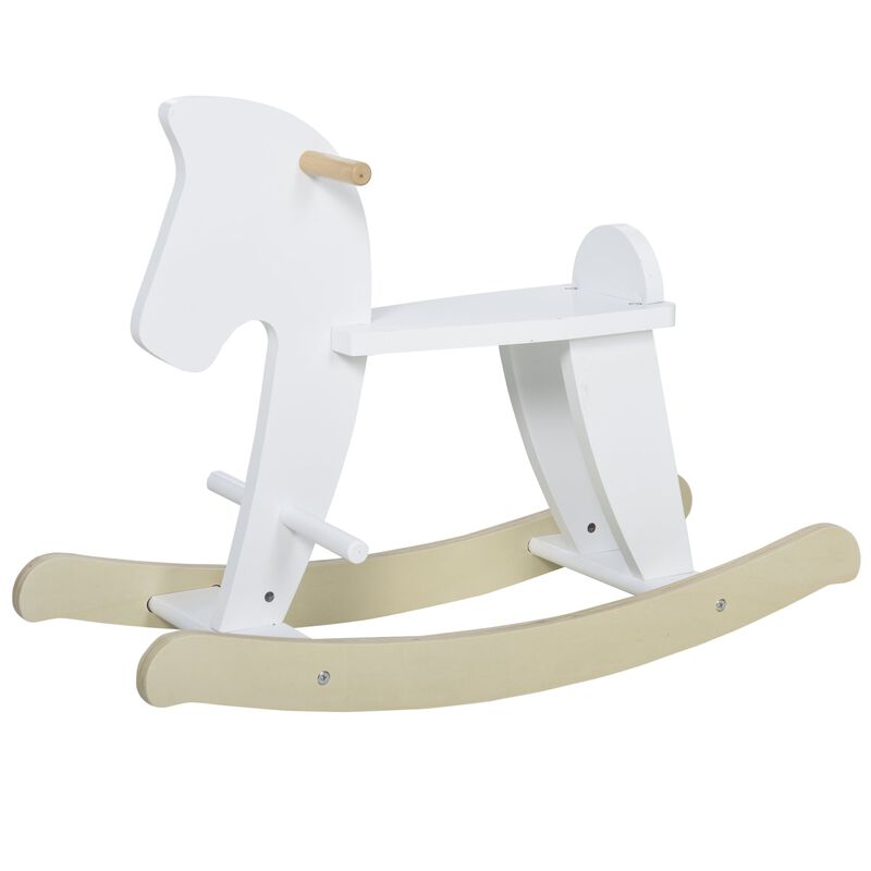 White Classic Toy: Traditional Wooden Rocking Horse for 3-6 Years