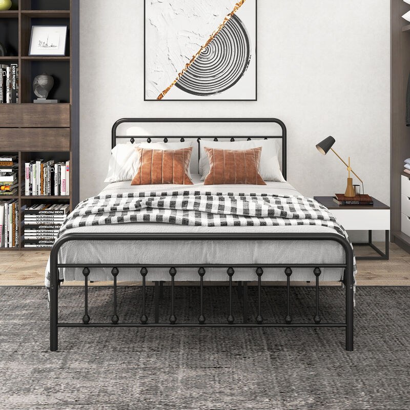 Hivvago Quick Assembly Queen Sized Metal Canopy X Shaped Platform Bed Frame