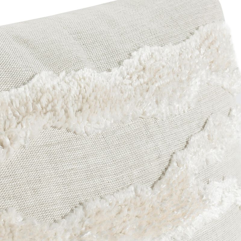 Poll Square Accent Throw Pillow, 22 Inch White and Ivory Belgian Linen - Benzara