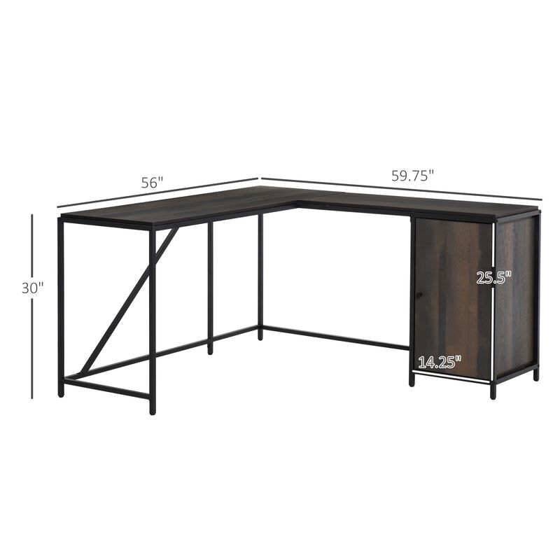 Brown Corner Workstation: L-Shaped Desk with Storage Cabinet