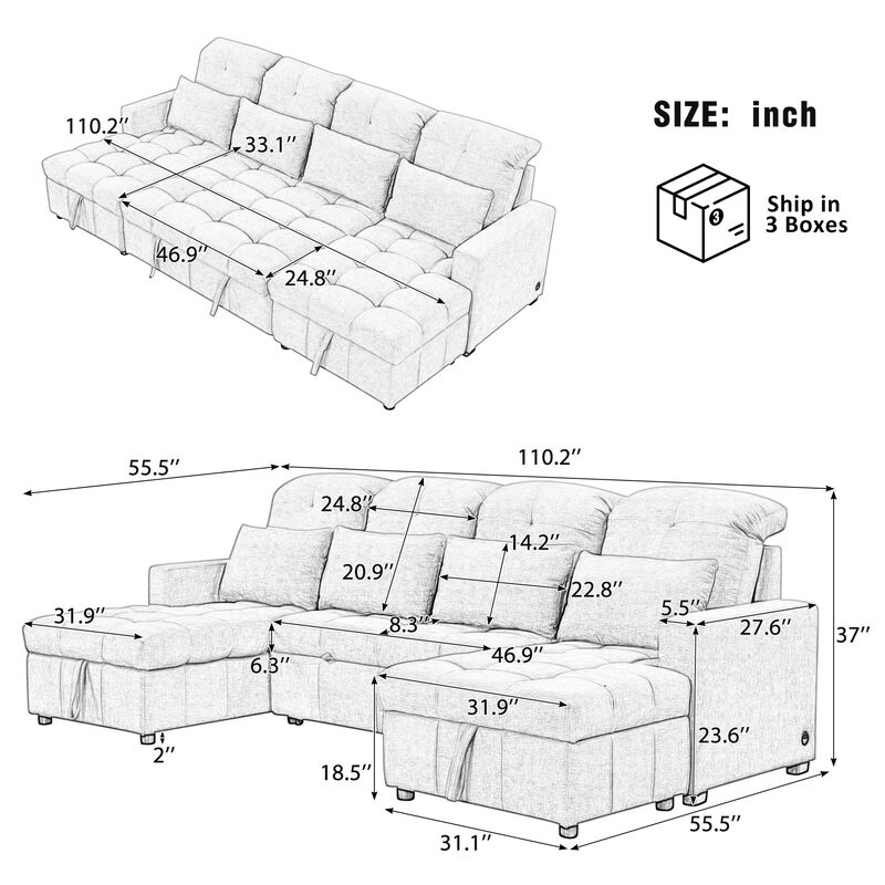Merax Oversized U-shaped Sofa Versatile Sectional Sofa