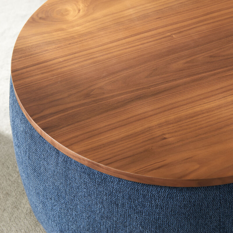 Round Storage Ottoman, 2 In 1 Function, Work As End Table And Ottoman