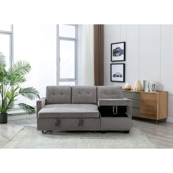 Reversible Storage Sleeper Sofa, L-Shaped Chaise With Velvet Fabric