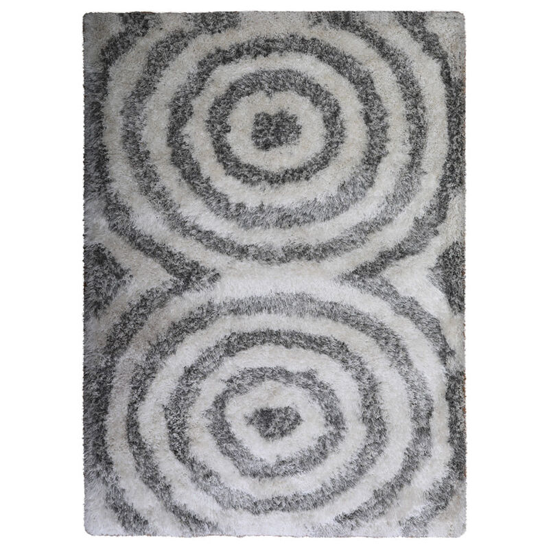 RUGSOTIC CARPETS HAND TUFTED SHAG POLYESTER ECO-FRIENDLY AREA RUGS  - 4'x6', Rectangle, Gray White, Geometric Modern Design, High Pile Thick Handmade Anti Skid Rugs for Living Room K00080