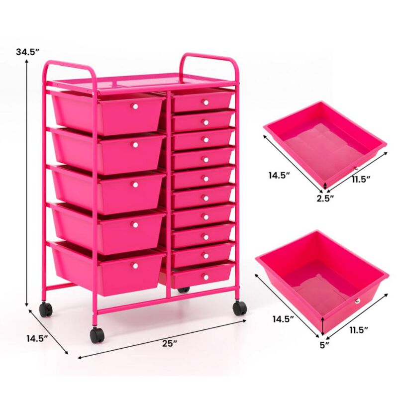 Hivvago 15-Drawer Utility Rolling Organizer Cart Multi-Use Storage