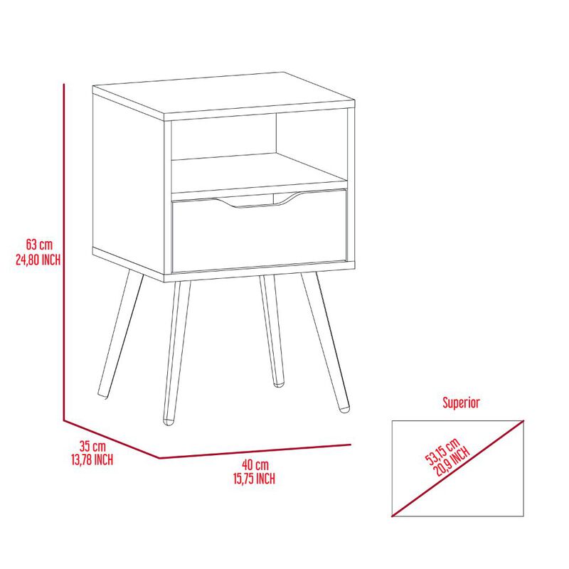 Streamdale Otom Nightstand: White Light Oak, Drawer, Open Shelf
